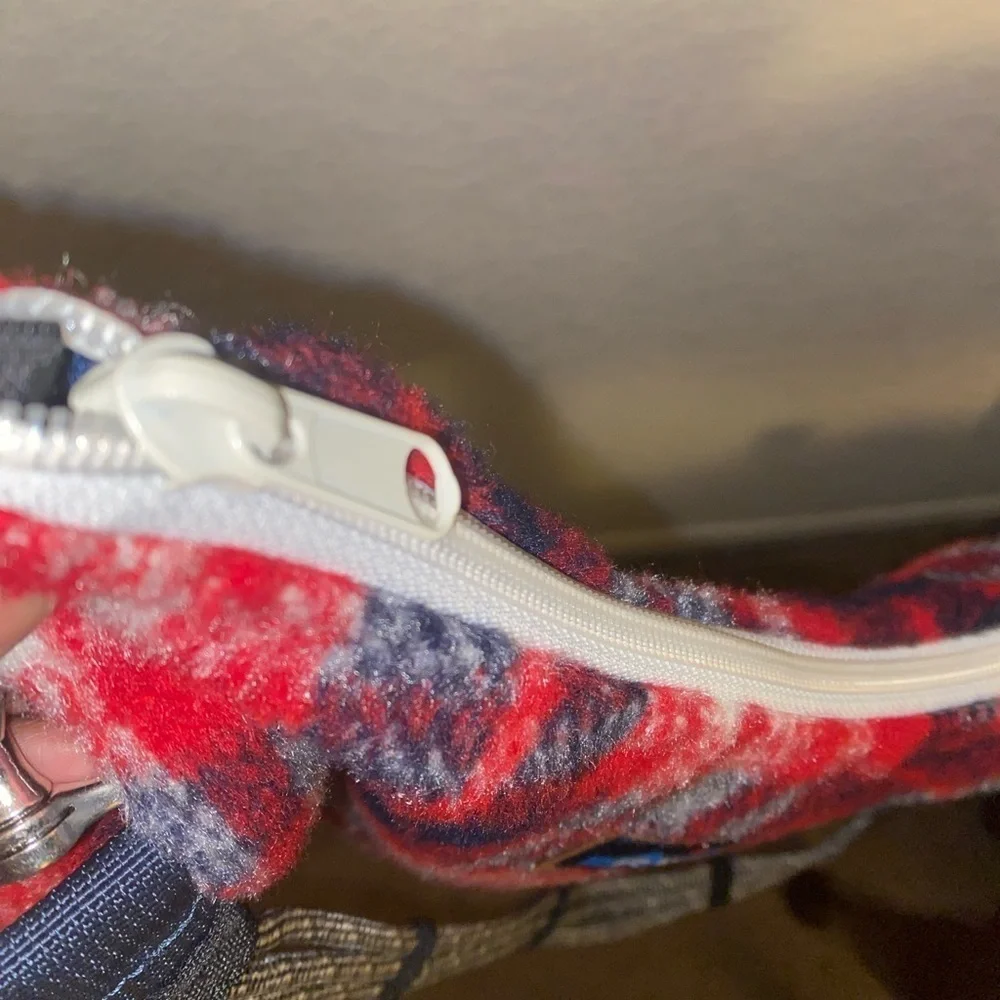 Kavu Fairview Plaid Rope Plush Shoulder Travel Bag Red and Blue Preppy Academia